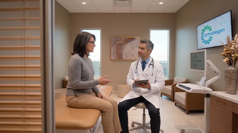 Dr. Keley Booth consulting with a patient in the Orthobiogen exam room in Oklahoma City