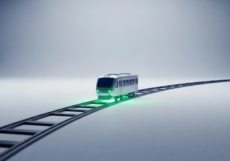 Conceptual illustration of a rail car centered on its track, likening the kneecap gliding in its groove