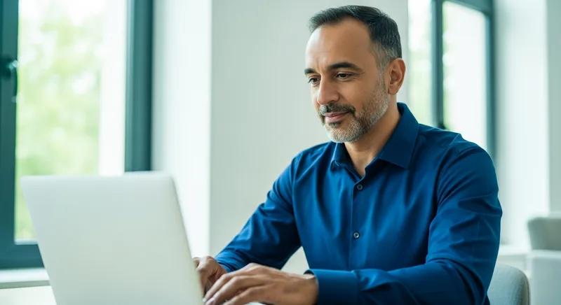 A patient working comfortably after regenerative care for neck pain