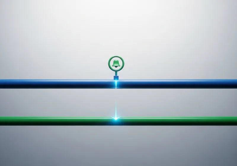 Illustration of a lower-line fault ringing a bell above, likening headaches that arise from the neck