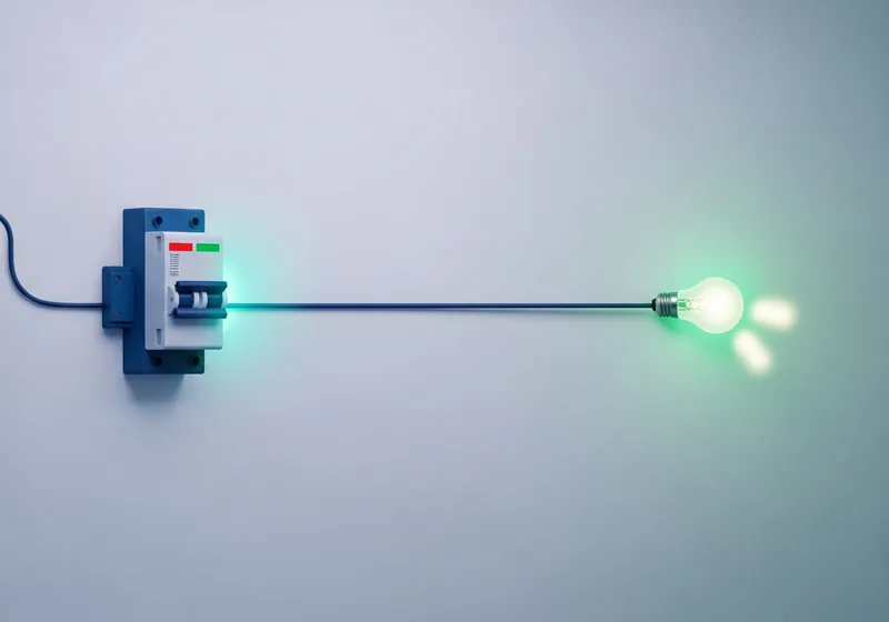 Illustration of a circuit breaker wired to a distant bulb — leg pain that begins in the back